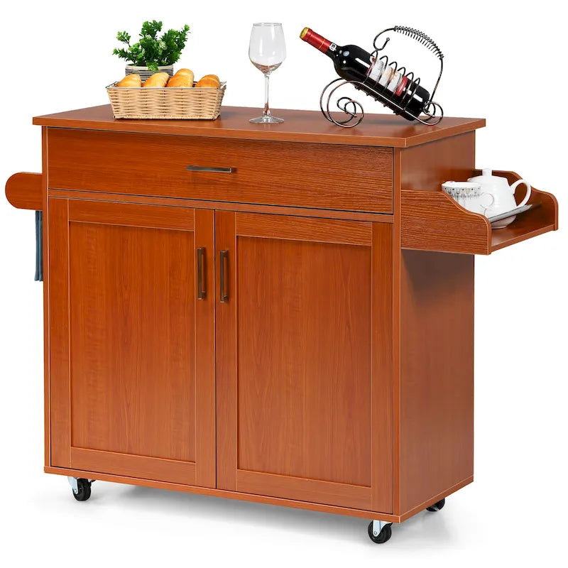 Rolling Kitchen Island Cart Storage Cabinet w/ Towel & Spice