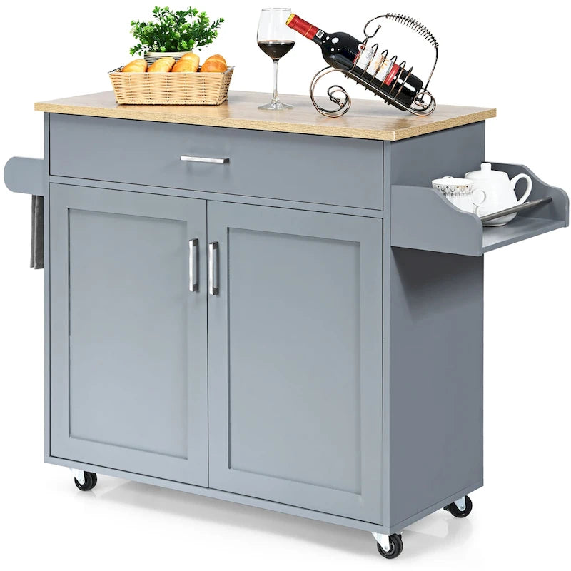 Rolling Kitchen Island Cart Storage Cabinet w/ Towel & Spice