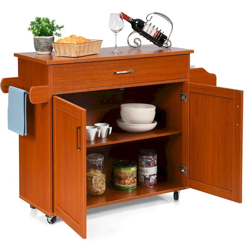 Rolling Kitchen Island Cart Storage Cabinet w/ Towel & Spice