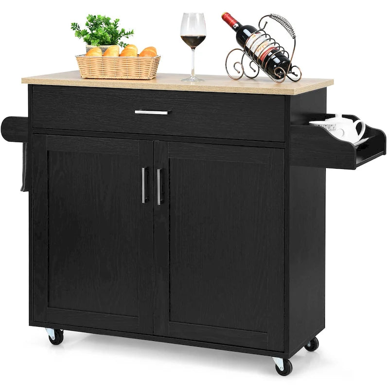 Rolling Kitchen Island Cart Storage Cabinet w/ Towel & Spice