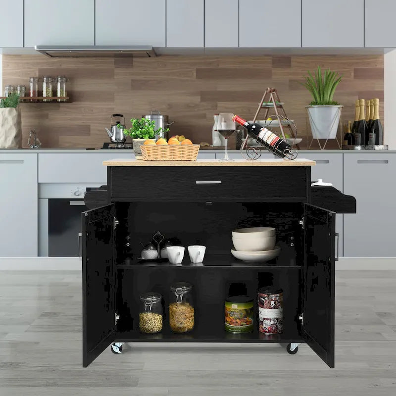 Rolling Kitchen Island Cart Storage Cabinet w/ Towel & Spice