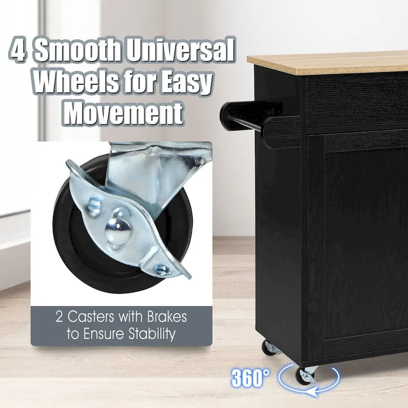 Rolling Kitchen Island Cart Storage Cabinet w/ Towel & Spice