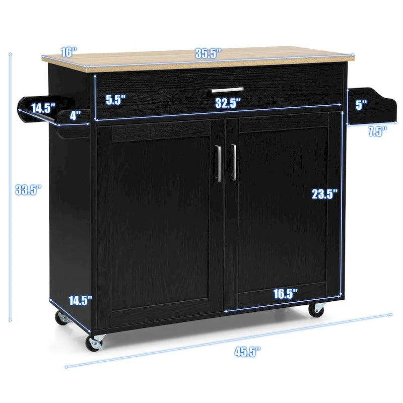 Rolling Kitchen Island Cart Storage Cabinet w/ Towel & Spice