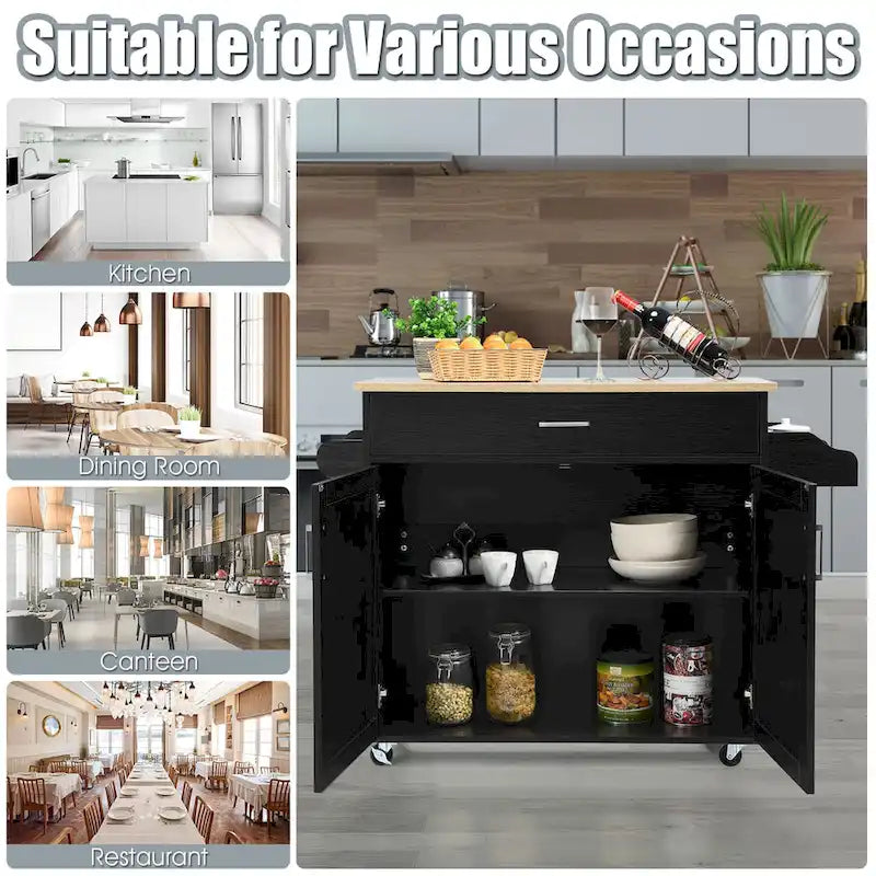 Rolling Kitchen Island Cart Storage Cabinet w/ Towel & Spice