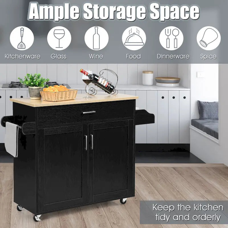 Rolling Kitchen Island Cart Storage Cabinet w/ Towel & Spice