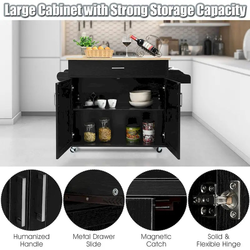 Rolling Kitchen Island Cart Storage Cabinet w/ Towel & Spice