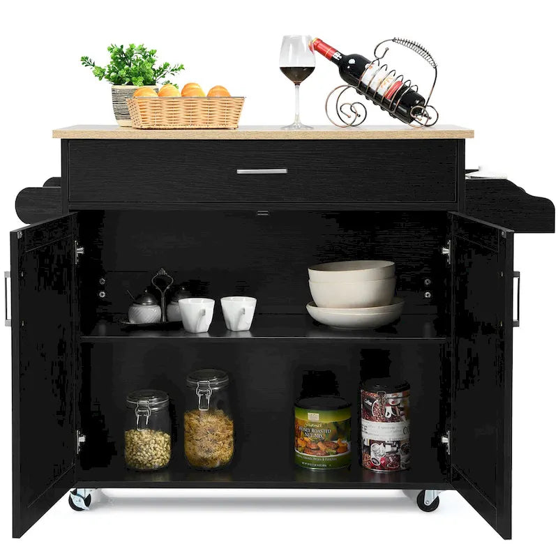 Rolling Kitchen Island Cart Storage Cabinet w/ Towel & Spice