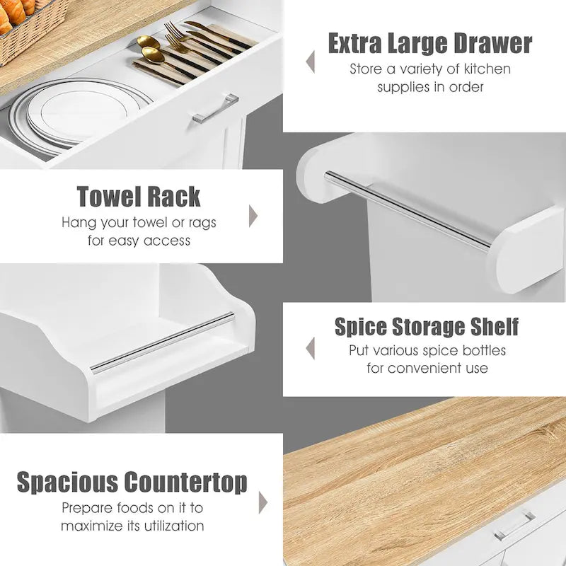 Rolling Kitchen Island Cart Storage Cabinet w/ Towel & Spice