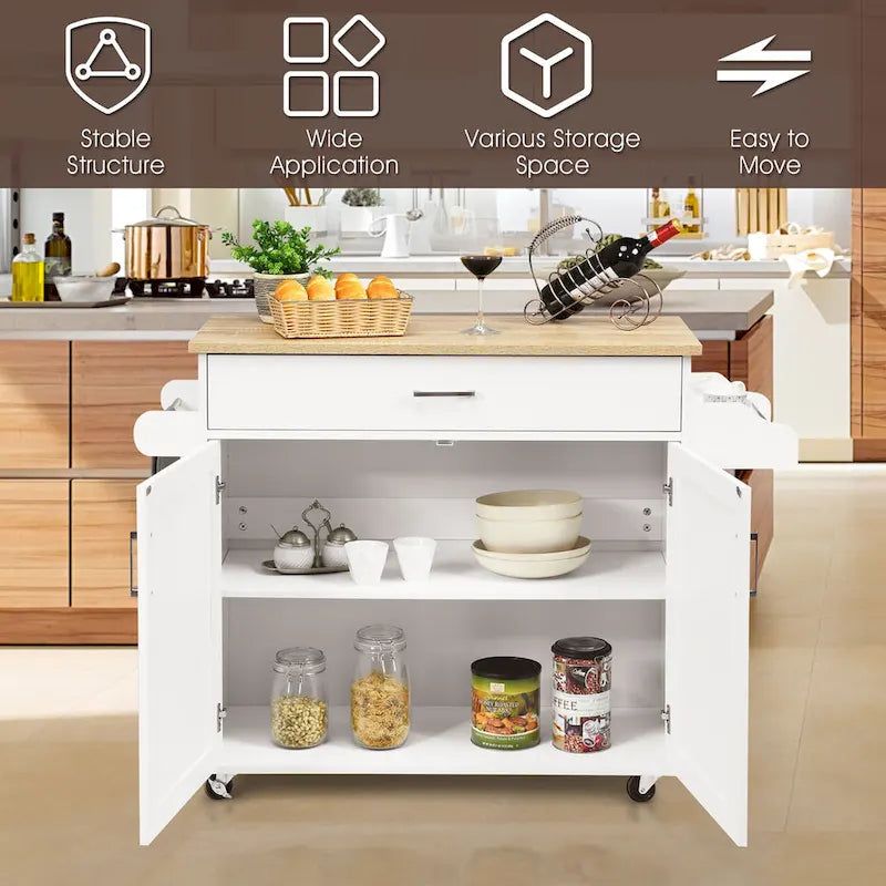 Rolling Kitchen Island Cart Storage Cabinet w/ Towel & Spice
