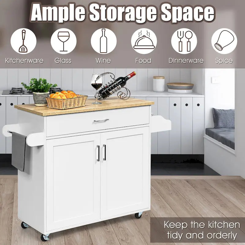 Rolling Kitchen Island Cart Storage Cabinet w/ Towel & Spice