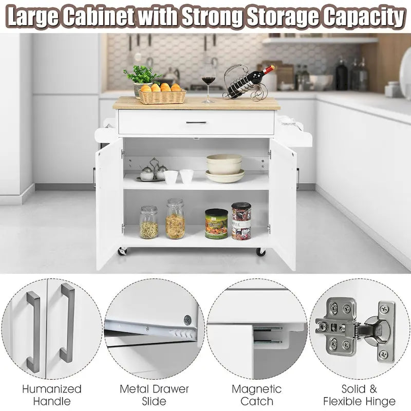 Rolling Kitchen Island Cart Storage Cabinet w/ Towel & Spice