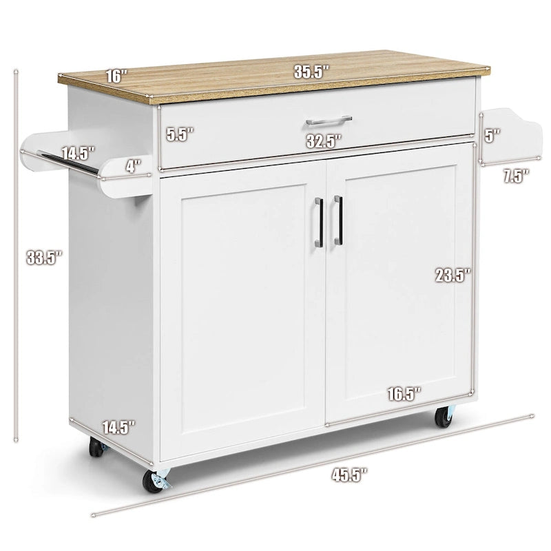 Rolling Kitchen Island Cart Storage Cabinet w/ Towel & Spice