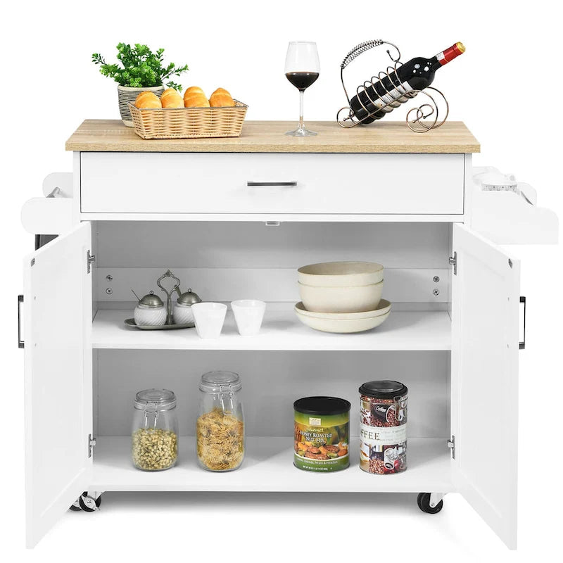 Rolling Kitchen Island Cart Storage Cabinet w/ Towel & Spice