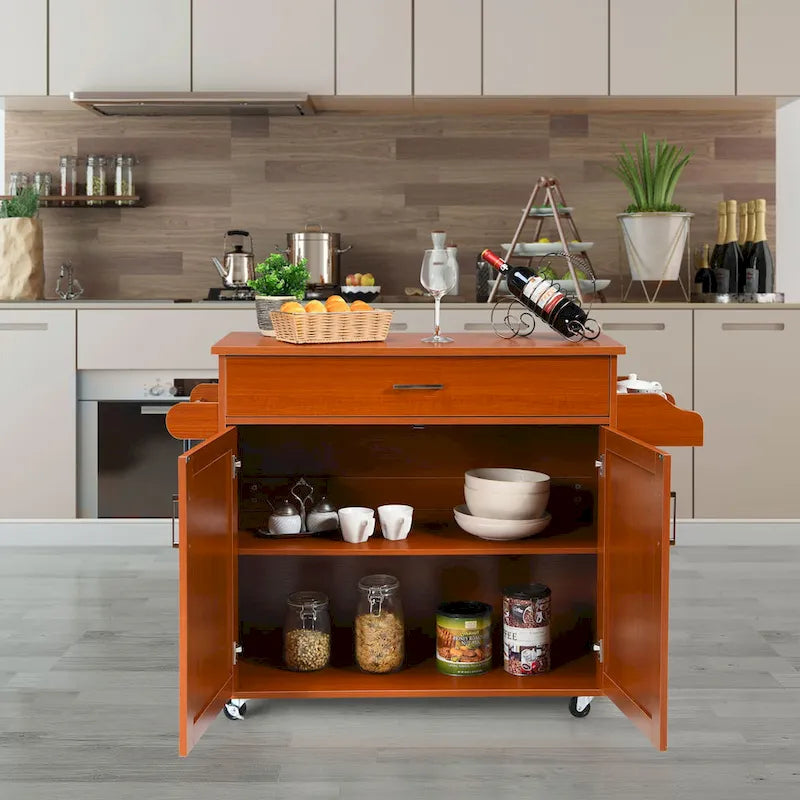 Rolling Kitchen Island Cart Storage Cabinet w/ Towel & Spice