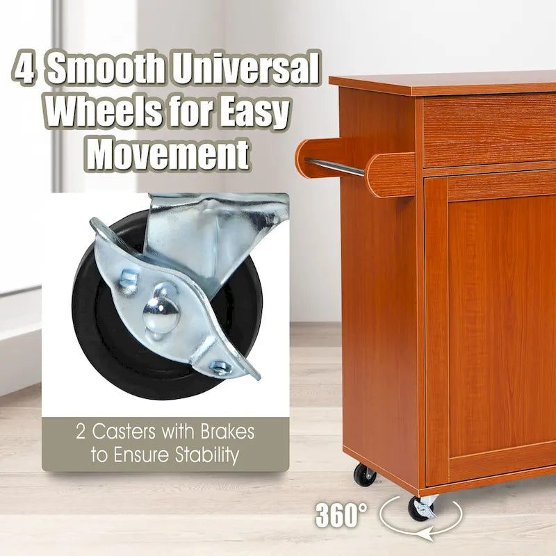 Rolling Kitchen Island Cart Storage Cabinet w/ Towel & Spice