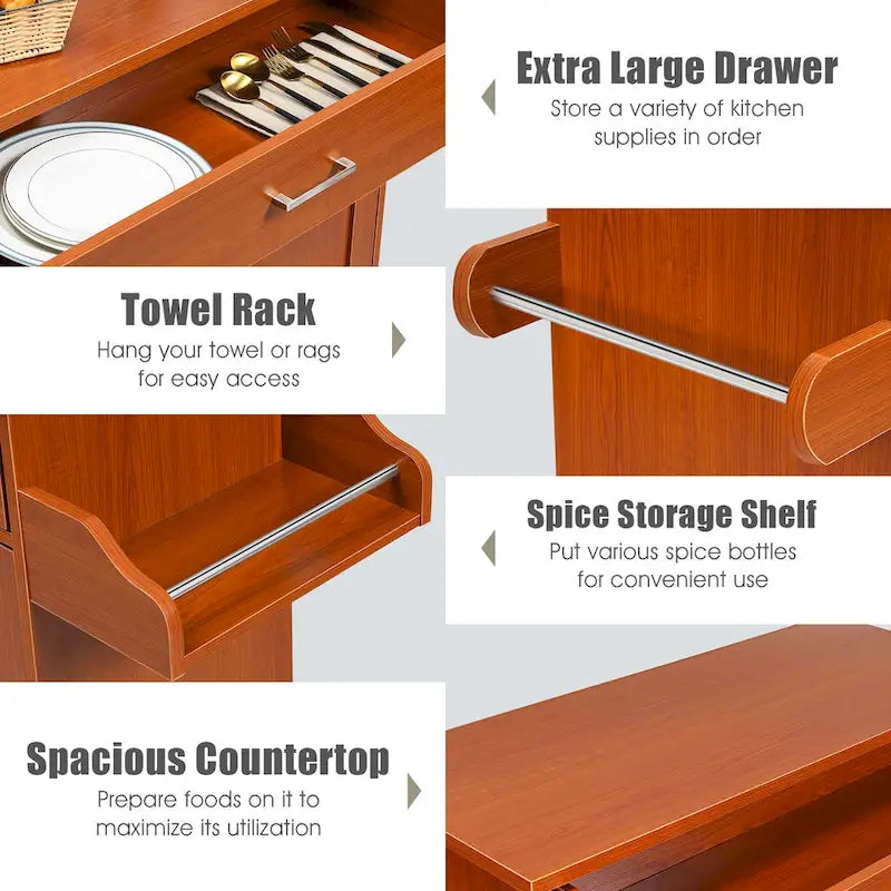 Rolling Kitchen Island Cart Storage Cabinet w/ Towel & Spice