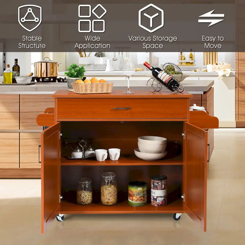 Rolling Kitchen Island Cart Storage Cabinet w/ Towel & Spice