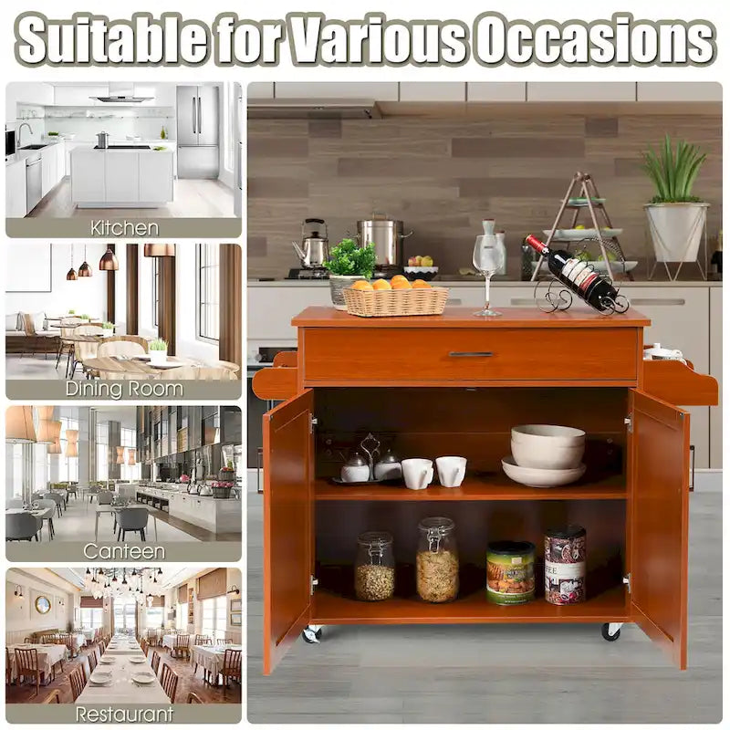Rolling Kitchen Island Cart Storage Cabinet w/ Towel & Spice