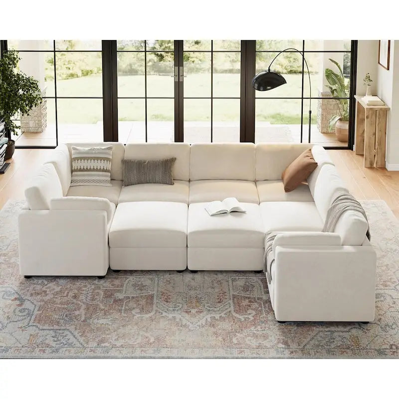 U-Shaped Modular Sectional Sofa, Oversized 9 Seat Couch with 2 Storage Ottoman, 2 Pillows, Modern Deep Seat Comfy Couch
