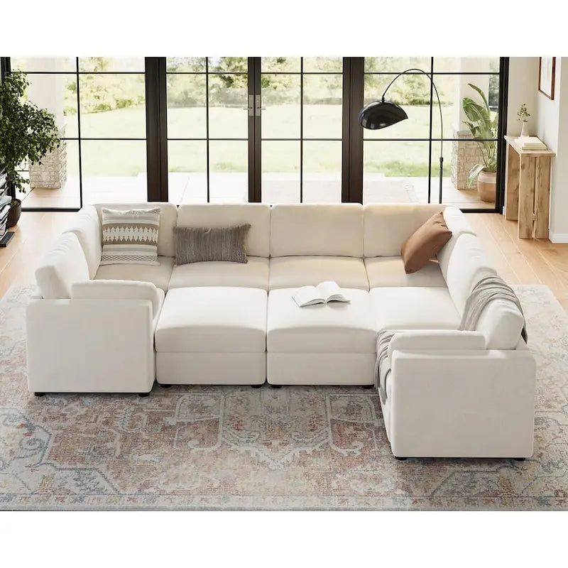 U-Shaped Modular Sectional Sofa, Oversized 9 Seat Couch with 2 Storage Ottoman, 2 Pillows, Modern Deep Seat Comfy Couch