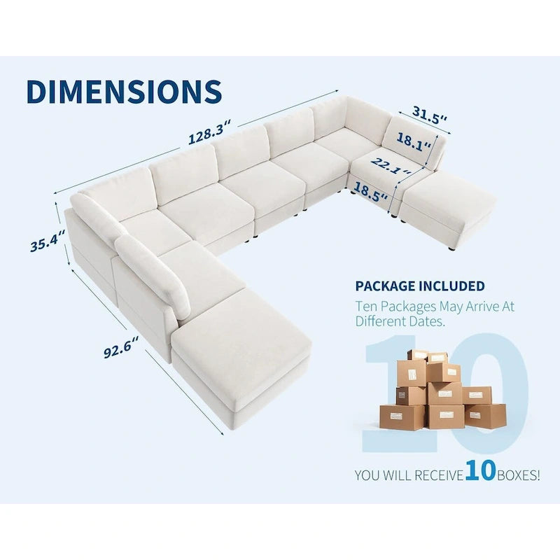 U-Shaped Modular Sectional Sofa, Oversized 9 Seat Couch with 2 Storage Ottoman, 2 Pillows, Modern Deep Seat Comfy Couch
