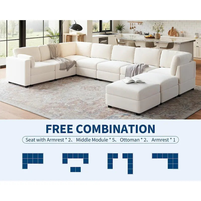 U-Shaped Modular Sectional Sofa, Oversized 9 Seat Couch with 2 Storage Ottoman, 2 Pillows, Modern Deep Seat Comfy Couch