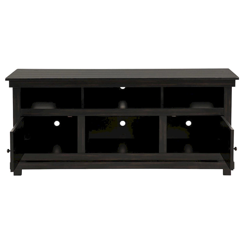 Black Wood TV Stand with 2 Doors and 4 Shelves - 60 Inch