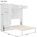 Queen Size Murphy Bed Wall Bed with Wardrobe, Top Cabinets and Storage Shelves, Foldable Murphy Cabinet Bed with 2 Drawers
