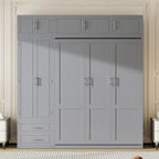 Queen Size Murphy Bed Wall Bed with Wardrobe, Top Cabinets and Storage Shelves, Foldable Murphy Cabinet Bed with 2 Drawers