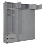 Queen Size Murphy Bed Wall Bed with Wardrobe, Top Cabinets and Storage Shelves, Foldable Murphy Cabinet Bed with 2 Drawers