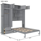 Queen Size Murphy Bed Wall Bed with Wardrobe, Top Cabinets and Storage Shelves, Foldable Murphy Cabinet Bed with 2 Drawers
