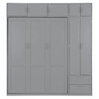 Queen Size Murphy Bed Wall Bed with Wardrobe, Top Cabinets and Storage Shelves, Foldable Murphy Cabinet Bed with 2 Drawers