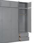 Queen Size Murphy Bed Wall Bed with Wardrobe, Top Cabinets and Storage Shelves, Foldable Murphy Cabinet Bed with 2 Drawers