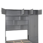 Queen Size Murphy Bed Wall Bed with Wardrobe, Top Cabinets and Storage Shelves, Foldable Murphy Cabinet Bed with 2 Drawers