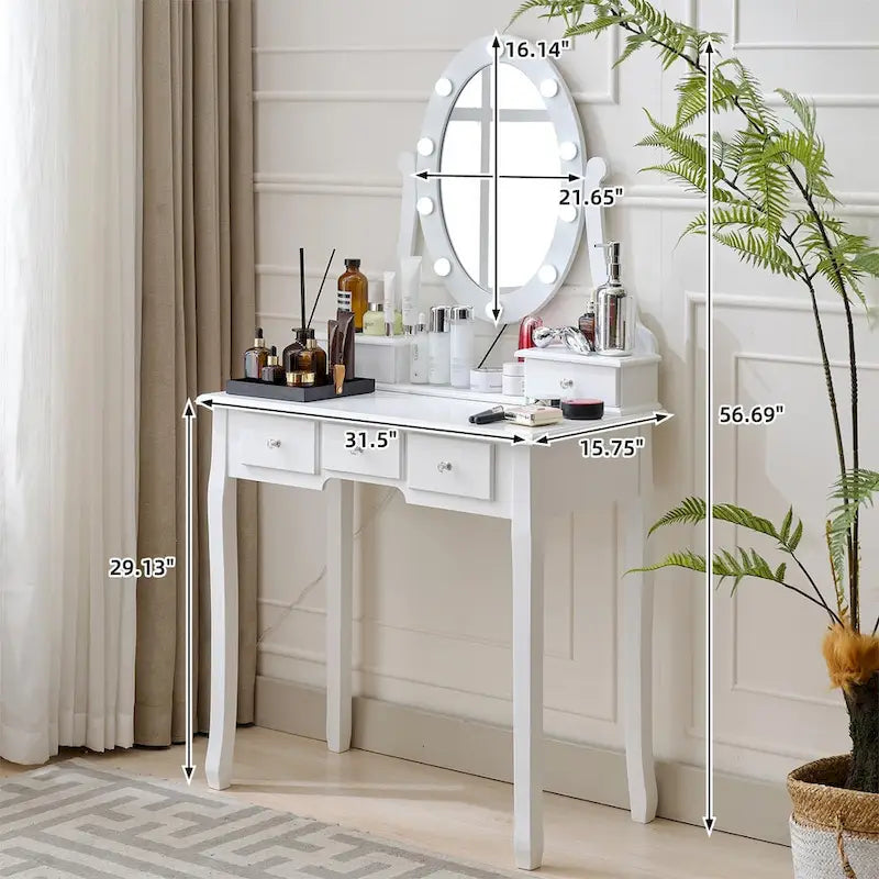 Makeup Vanity Desk Stool Set, Vanity Mirror with Lights Table Set