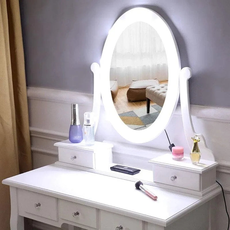 Makeup Vanity Desk Stool Set, Vanity Mirror with Lights Table Set