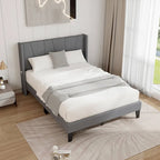 Gymax Full Size Upholstered Bed Frame w/ Elastic Pockets Mattress
