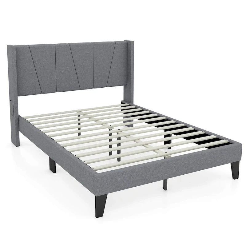 Full Size Upholstered Bed Frame w/ Elastic Pockets Mattress