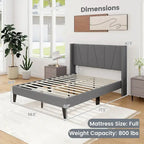 Full Size Upholstered Bed Frame w/ Elastic Pockets Mattress