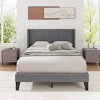 Full Size Upholstered Bed Frame w/ Elastic Pockets Mattress