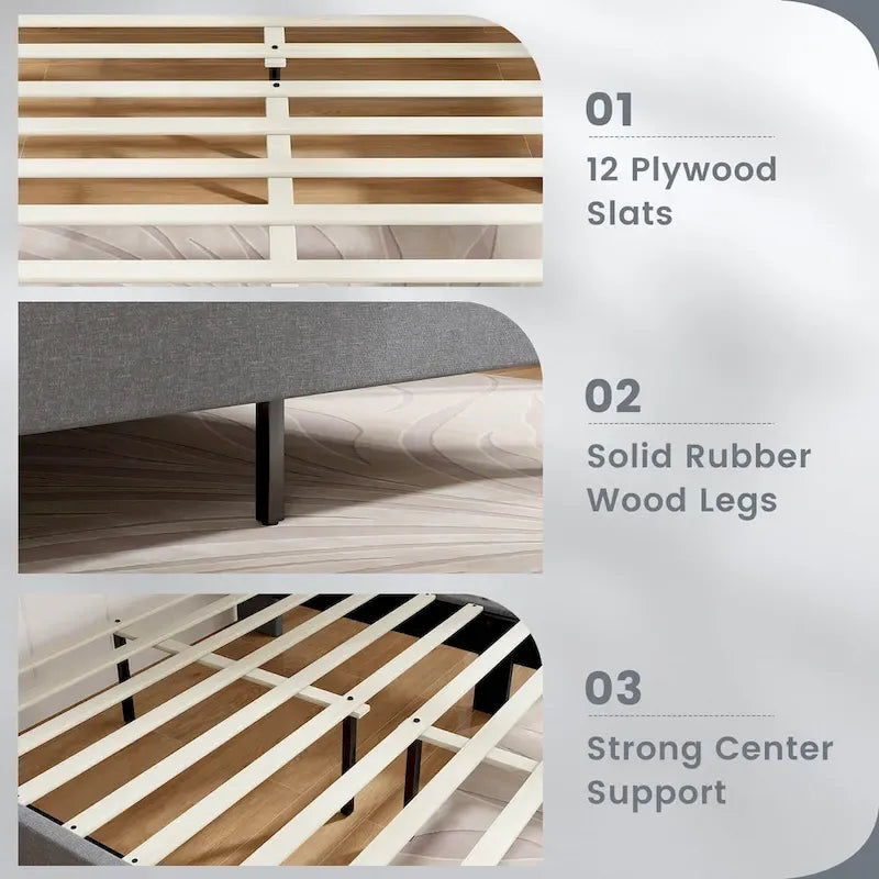 Full Size Upholstered Bed Frame w/ Elastic Pockets Mattress