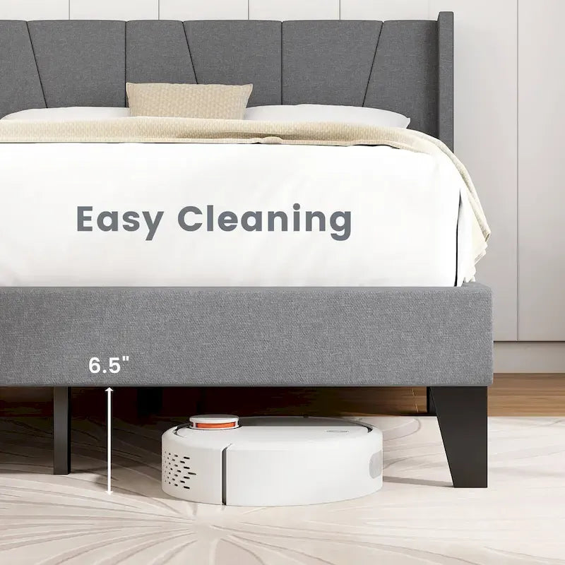 Full Size Upholstered Bed Frame w/ Elastic Pockets Mattress