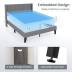 Full Size Upholstered Bed Frame w/ Elastic Pockets Mattress