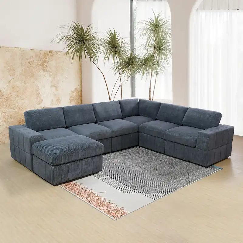 Oversized 7 - Piece 130 Wide Reversible Modular Corner Sectional Sofa Couch with Ottoman