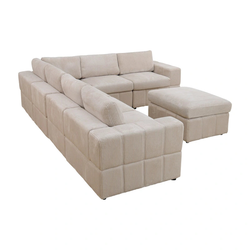 Oversized 7 - Piece 130 Wide Reversible Modular Corner Sectional Sofa Couch with Ottoman