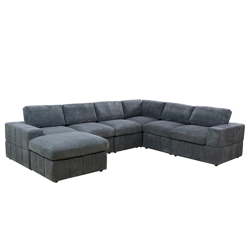 Oversized 7 - Piece 130 Wide Reversible Modular Corner Sectional Sofa Couch with Ottoman