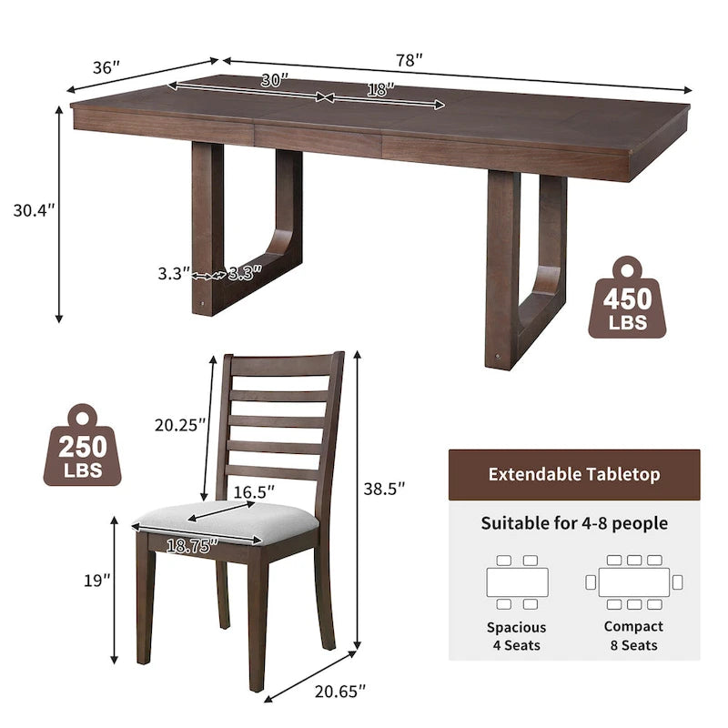 5 Piece Extendable Dining Table Set, Farmhouse Extendable Table with 18 Move Leaf