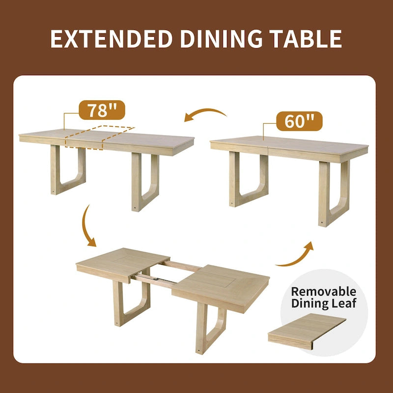 5 Piece Extendable Dining Table Set, Farmhouse Extendable Table with 18 Move Leaf