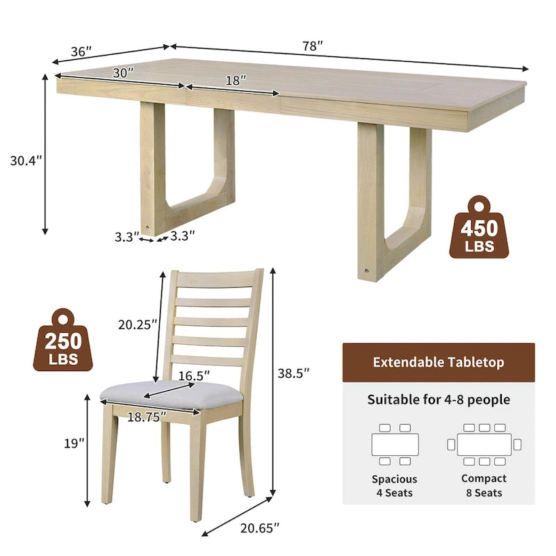 5 Piece Extendable Dining Table Set, Farmhouse Extendable Table with 18 Move Leaf