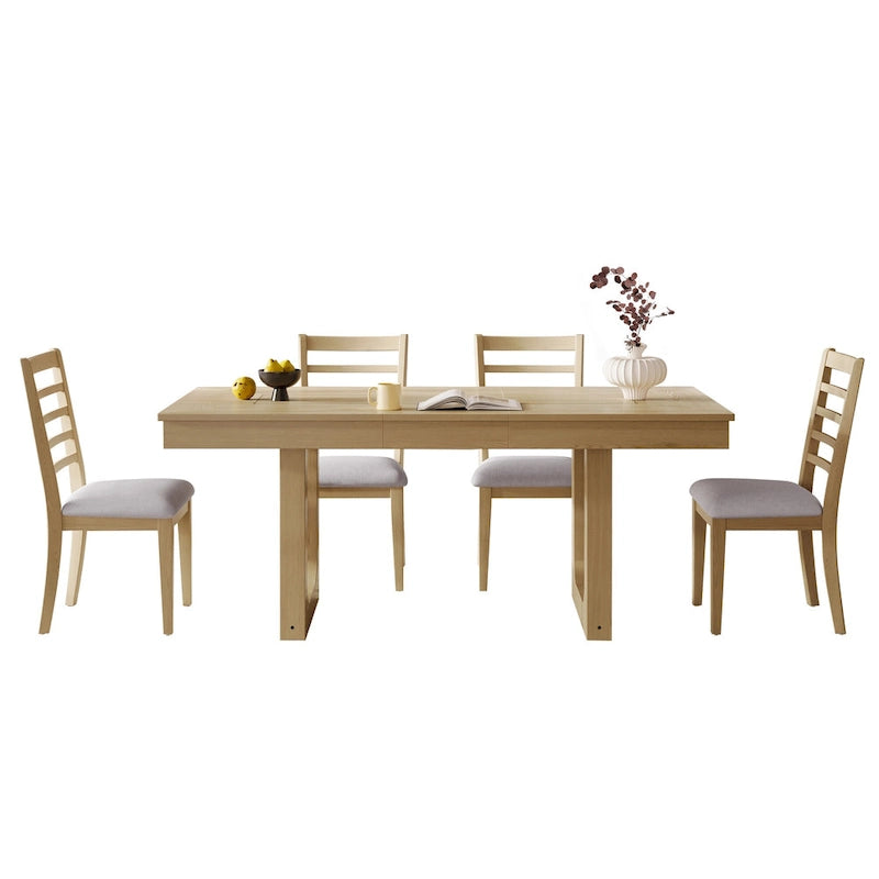 5 Piece Extendable Dining Table Set, Farmhouse Extendable Table with 18 Move Leaf